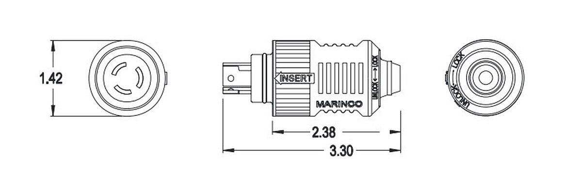 Marinco 12VBPS 3-Wire Connect Pro Plug Only Single Hole