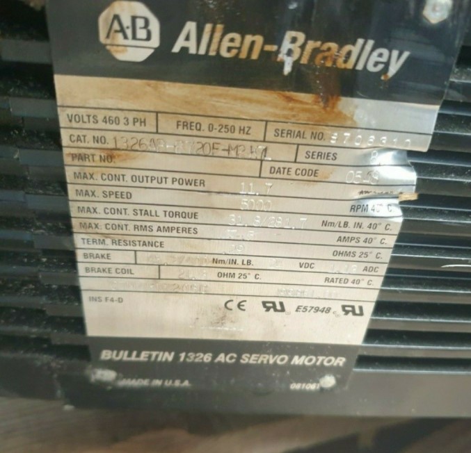 Used Allen bradley BULLETIN 1326 1326AB-B720F-M2K7L B AC SERVO MOTOR (RBD8.5LPALLET)