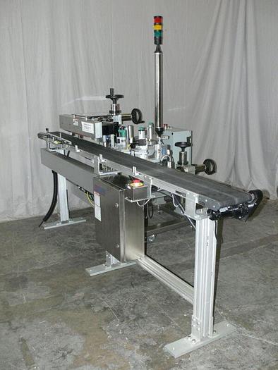 Used Accraply Pressure sensitive Side Labeler MSNO6799 w/ Dorner 2200 Conveyor