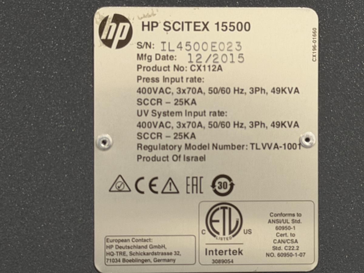 Used 2015 HP Scitex 15500 Corrugated Press