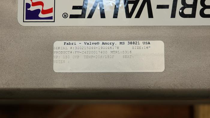 Used Fabri-Valve 16" Air Operated Knife Gate Valve #44551