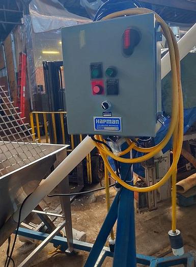 Used 3" Hapman flexible feeder on stainless mobile cart   110" discharge