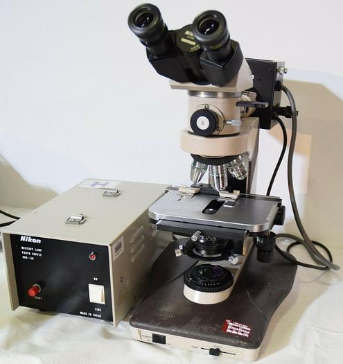Used Nikon Labophot-2 Microscope with 5 Objectives, Tube, Mercury Lamp & Power Supply