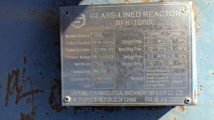 Used Reactor, 265 Gallon, Glass Lined, 30 PSI, Jkt, Agit, #S736725