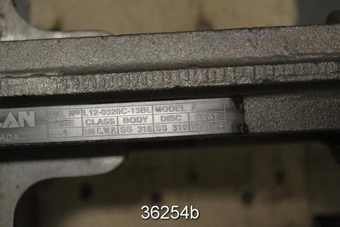 Used Velan 4" Hand Operated Knife Gate Valve, L12-0320C-13BL #36254