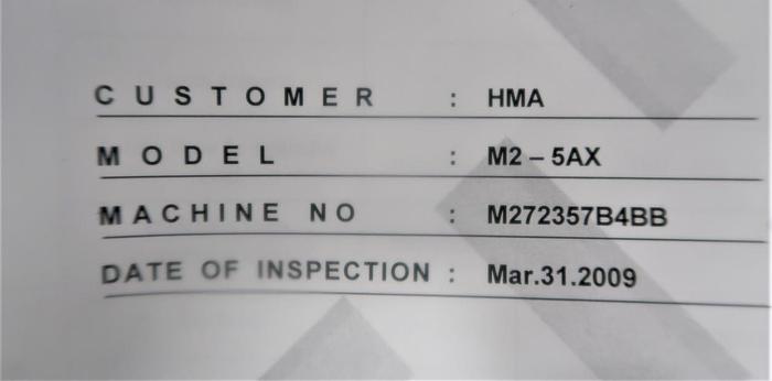 Used 2009 Hwacheon 2M-5AX - Built in 5 Axis table