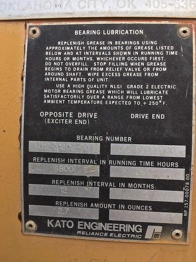 Used Kato 1050kW 1200 RPM 600 Volt Double Bearing Synchronous AC Generator End