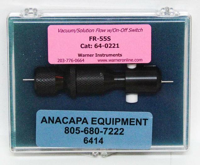 Used Warner Instruments FR-55S Vacuum/Solution Flow Valve w/ On-Off 64-0221 (6414) c