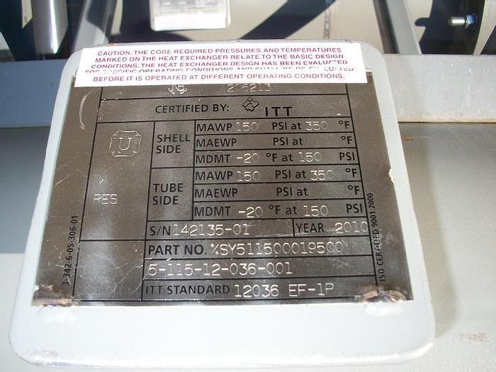 Used Used ITT Standard approximately 71 sq. ft single pass shell and tube