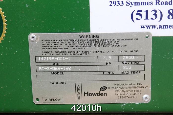 Used Howden American Fan Co. BC-2-06S-18B Blower #42010