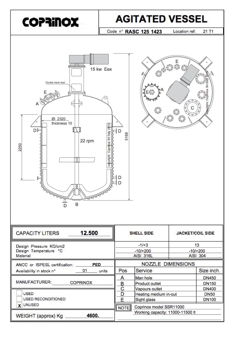 Reattore COPRINOX da 12.500 Litri
