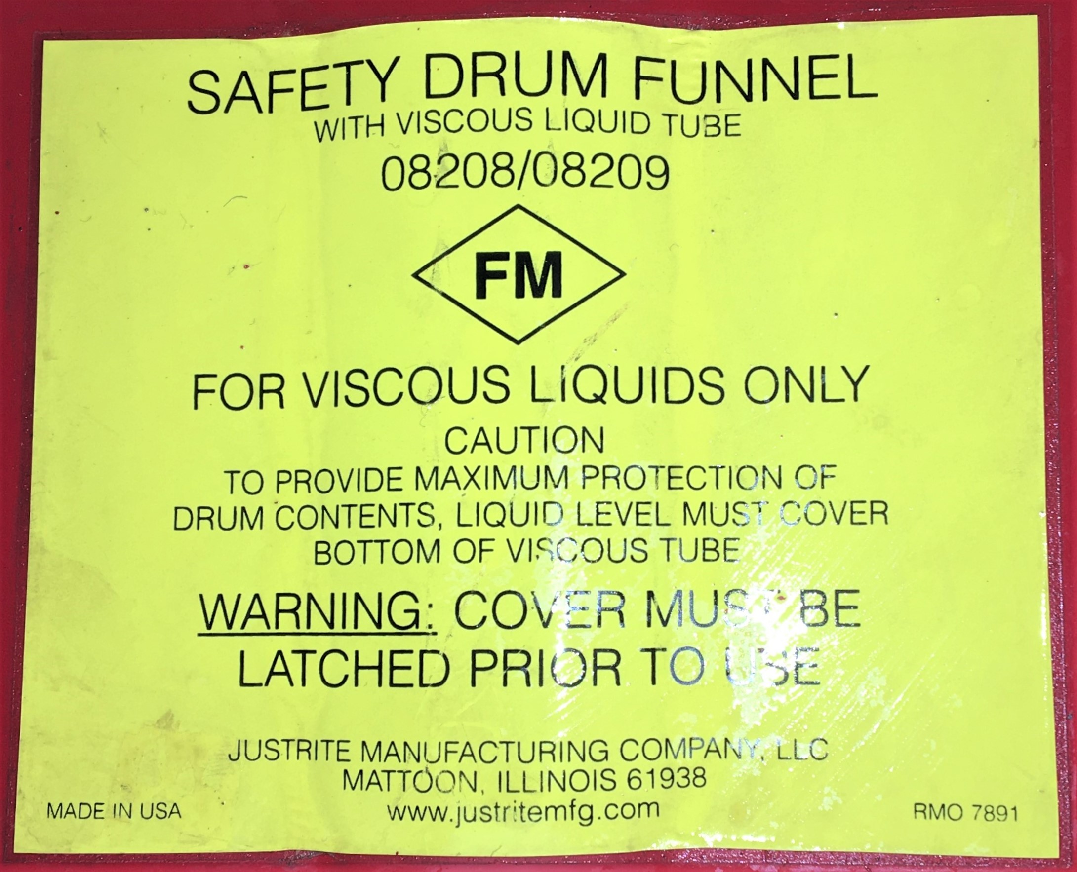 Used Justrite 08208 Drum Funnel for Viscous Liquids - 2.6 Gal