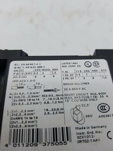 Used Siemens IEC/EN 60 947-4-1 Motor Starter