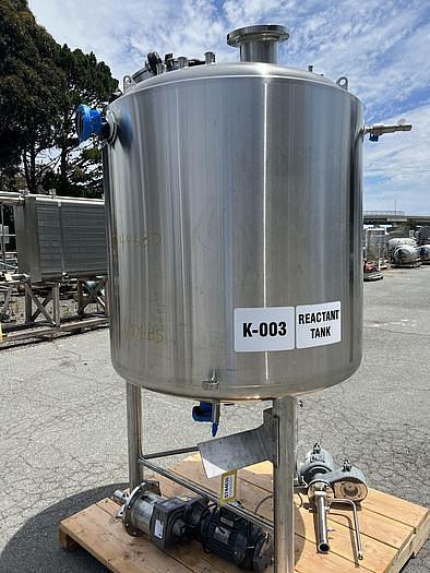 Used 370 GALLON (1400 LITER) T & C AGITATED REACTOR - 316L S/S - JACKETED