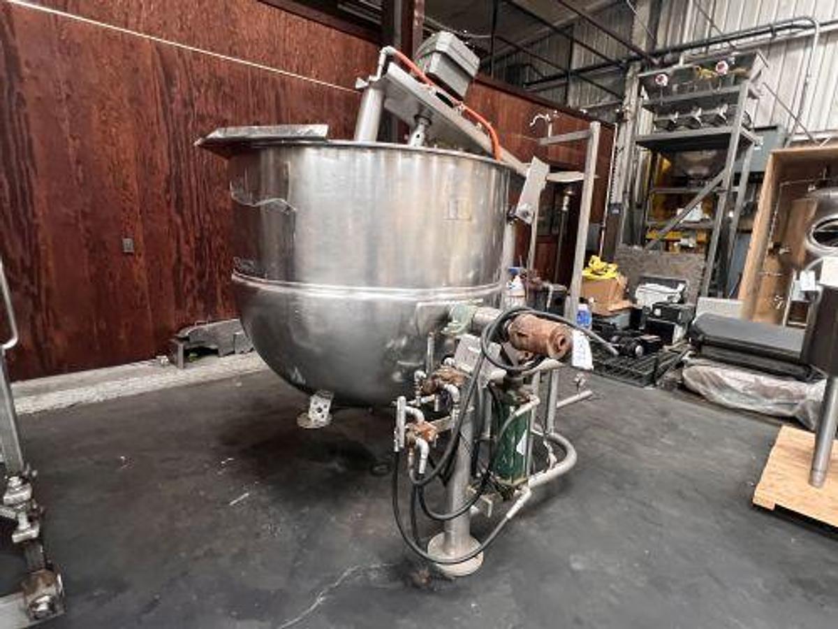 Used 250 GALLON GROEN SINGLE MOTION KETTLE - TILT OUT AGITATION WITH TILT DISCHARGE