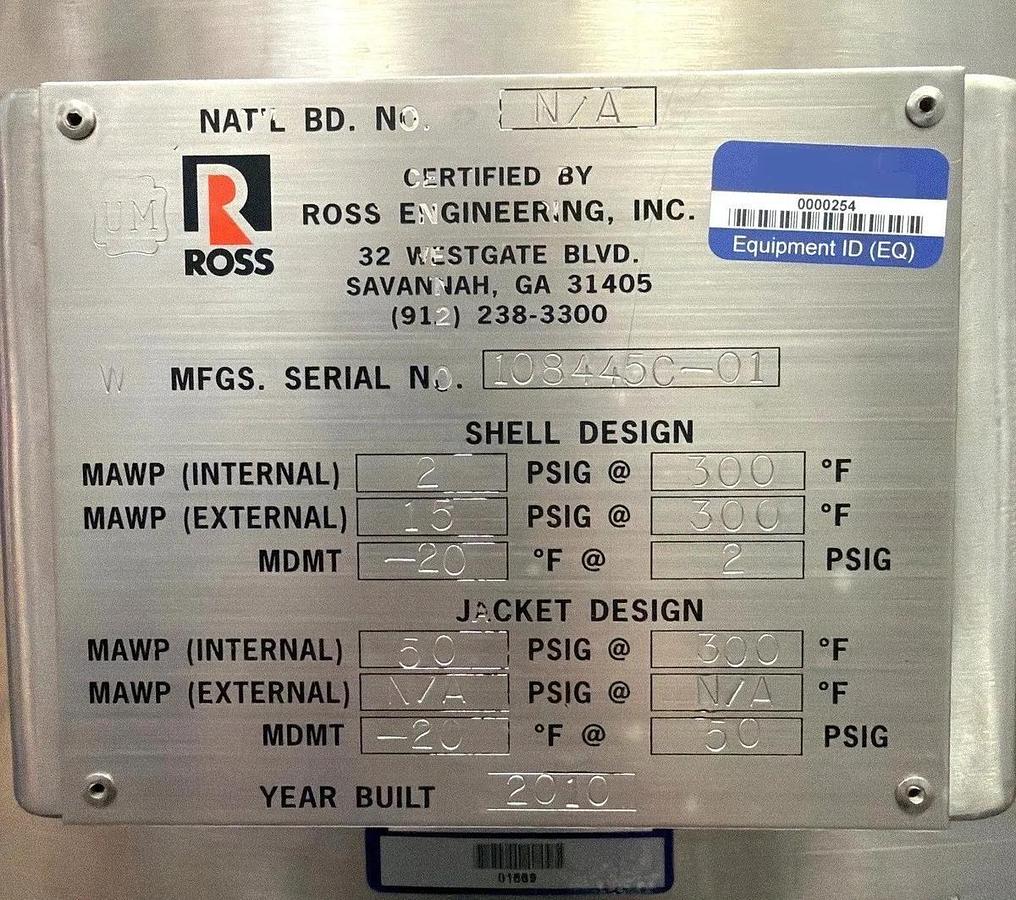 Used 300 GALLON ROSS DUAL SHAFT VACUUM MIXER - S/S - JACKETED