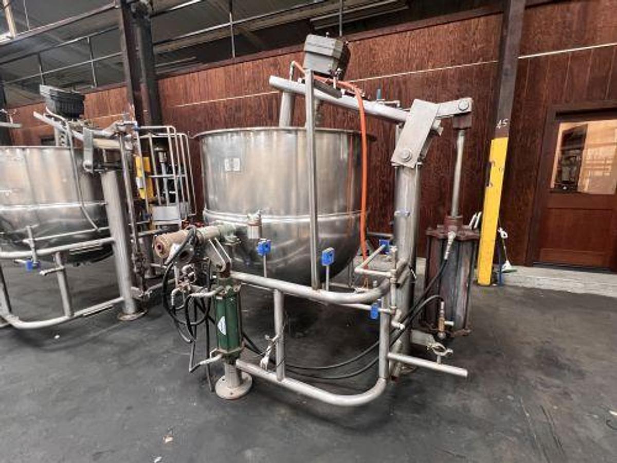 Used 250 GALLON GROEN SINGLE MOTION KETTLE - TILT OUT AGITATION WITH TILT DISCHARGE