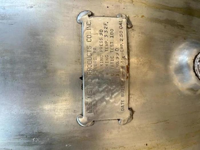 Used 250 GALLON LEE JACKETED MIX KETTLE 304 S/S