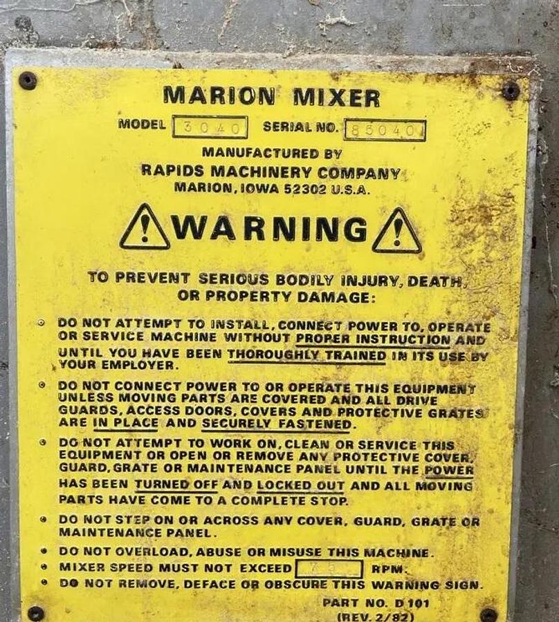 Used 45 CU. FT. MARION PADDLE BLENDER - S/S - 10 HP