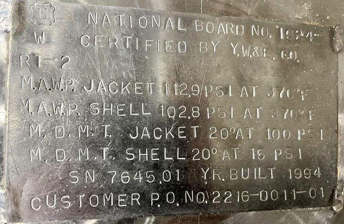 Used 400 GALLON (1500 LITER) HASTELLOY REACTOR - JACKETED