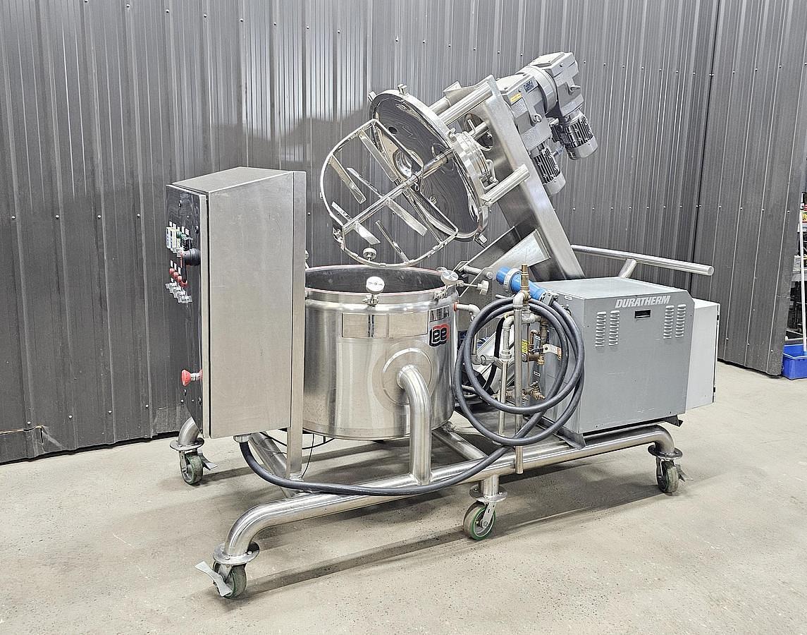 Used 50 GALLON LEE DOUBLE MOTION VACUUM KETTLE WITH MOKON HEATER