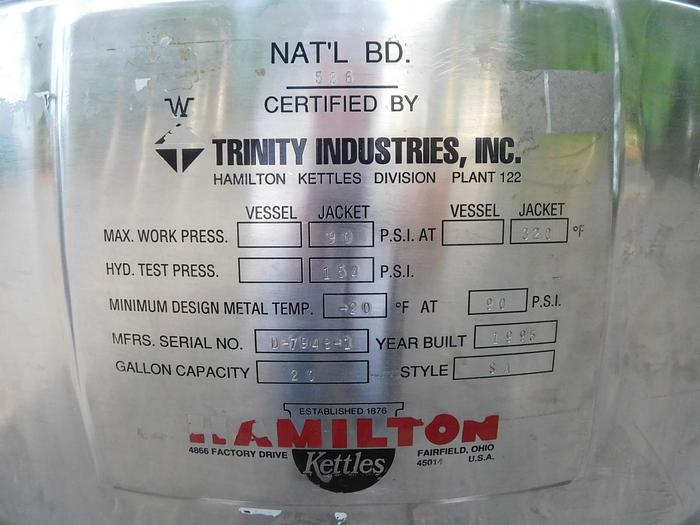 Refurbished 20 GALLON HAMILTON OPEN TOP KETTLE
