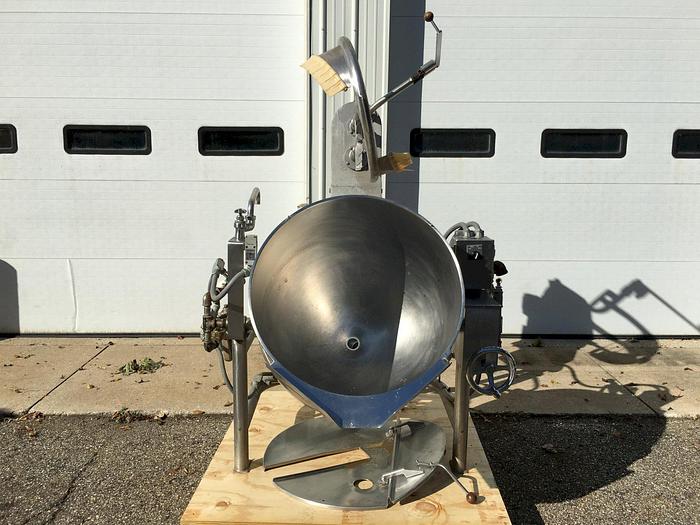 Used 60 GALLON GROEN TWIN ACTION AGITATED KETTLE - TILT TO POUR DISCHARGE - S/S - JACKETED