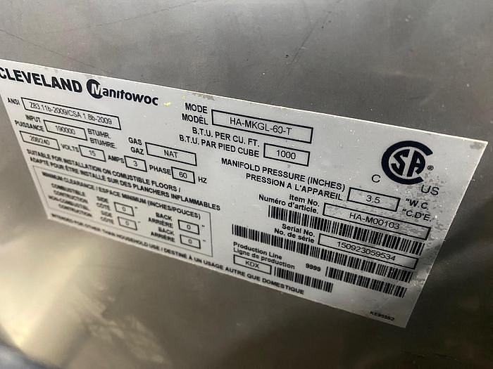 Used 60 GALLON CLEVELAND NATURAL GAS SELF CONTAINED AGITATED KETTLE