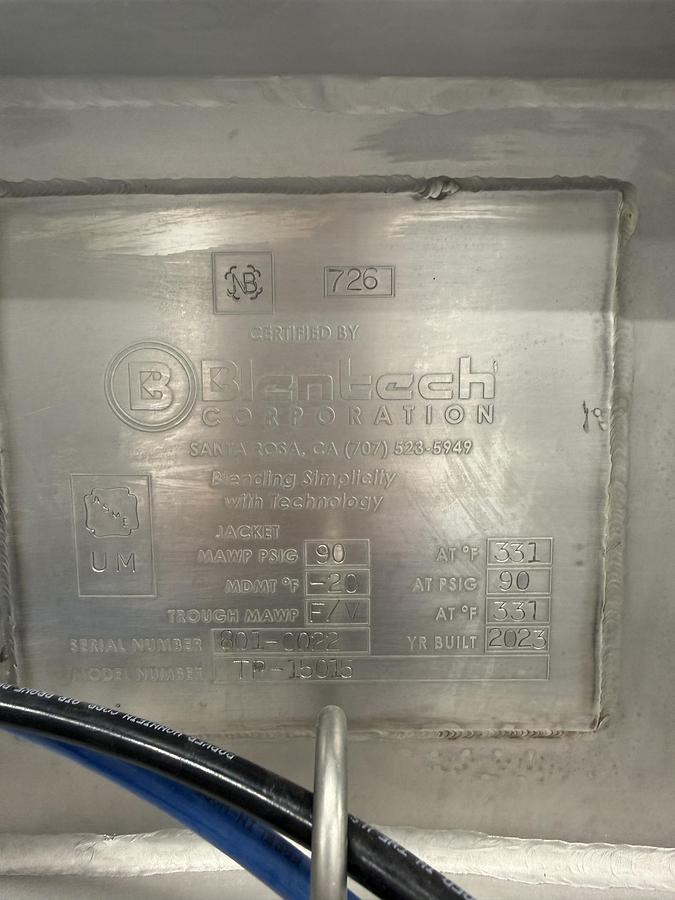 Used BLENTECH TP-15015 STAINLESS STEEL DUAL RIBBON JACKETED BLENDER/COOKER - 90 PSI