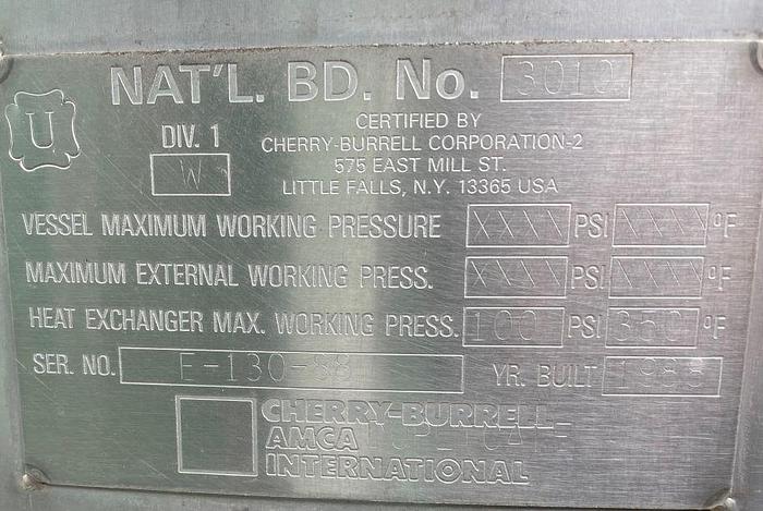 Used 1,000 GALLON CHERRY BURRELL MIX TANK - S/S - JACKETED