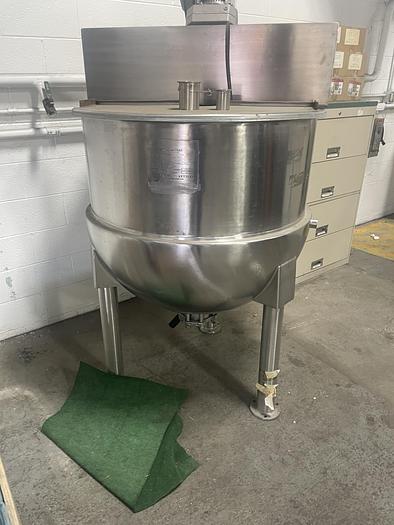 Used 100 GALLON HAMILTON SINGLE MOTION KETTLE - S/S - 90 PSI JACKET