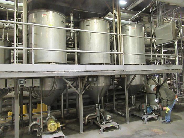 Used 800 GALLON L & A STAINLESS PROCESS SYSTEMS TANK WITH CONE BOTTOM