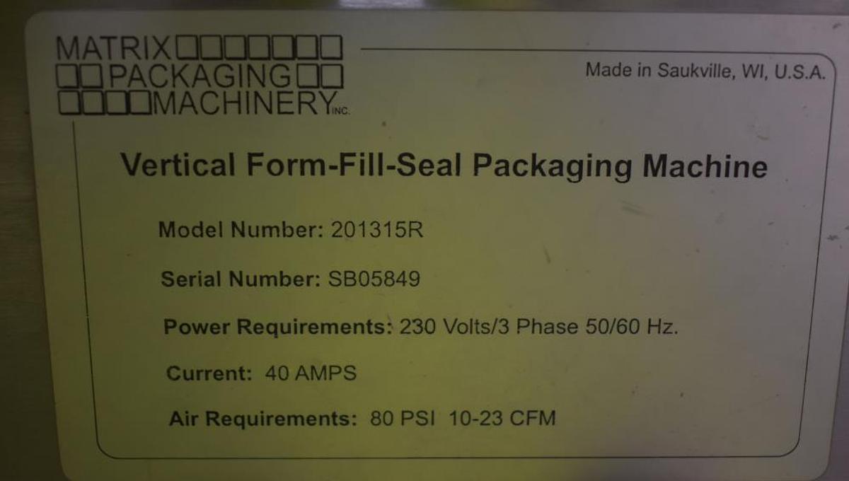 Used MATRIX PRO SERIES FORM FILL SEAL MACHINE