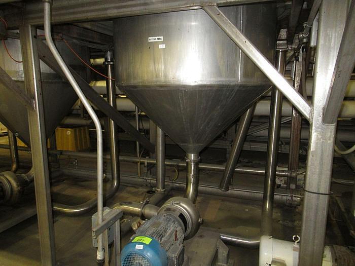 Used 800 GALLON L & A STAINLESS PROCESS SYSTEMS TANK WITH CONE BOTTOM