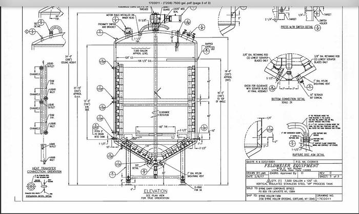 Used 7,500 GALLON FELDMEIER CONE BOTTOM PROCESSOR TANK - SANITARY S/S - JACKETED