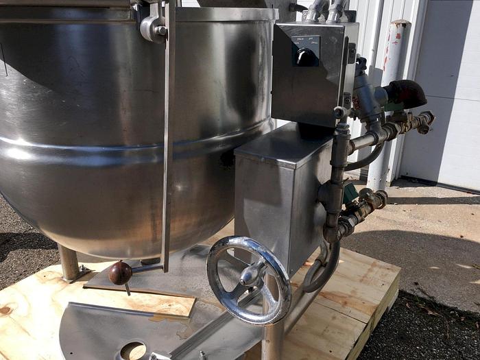 Used 60 GALLON GROEN TWIN ACTION AGITATED KETTLE - TILT TO POUR DISCHARGE - S/S - JACKETED