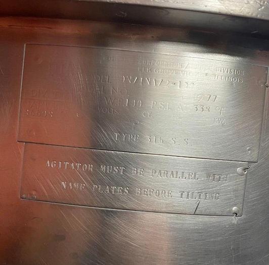 100 GALLON GROEN SINGLE MOTION KETTLE - S/S - JACKETED - TILT DISCHARGE