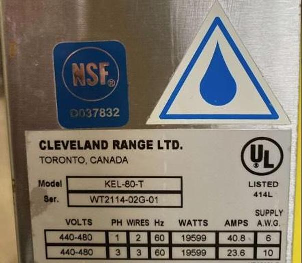 Refurbished 80 GALLON CLEVELAND SELF CONTAINED ELECTRIC OPERATED TILTING KETTLE - S/S - 50 PSI