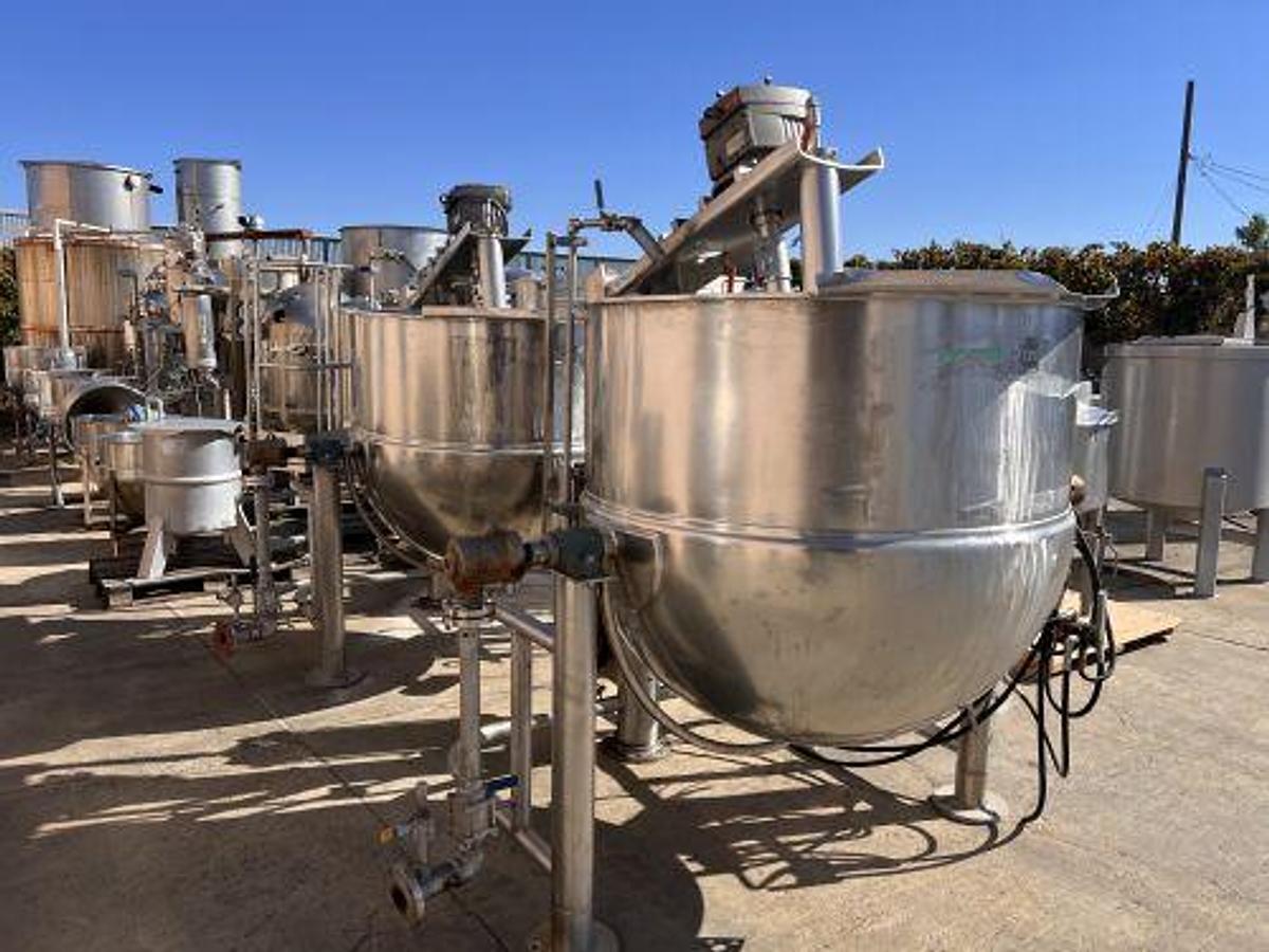 Used 250 GALLON GROEN SINGLE MOTION KETTLE - TILT OUT AGITATION WITH TILT DISCHARGE