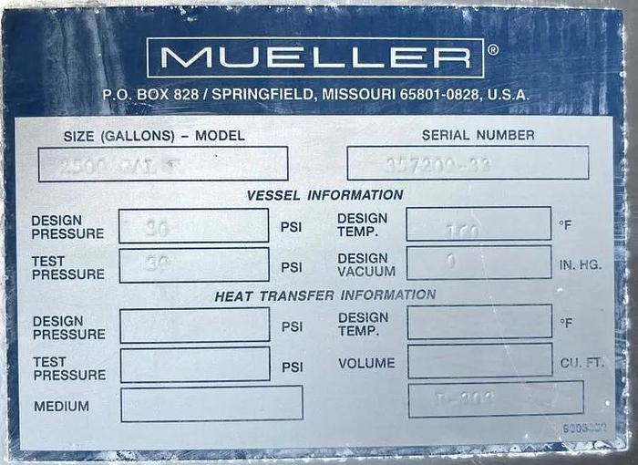 Used 2500 GALLON MUELLER TANKS (2) - 30 PSI