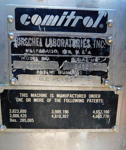 Used URSCHEL LABORATORIES COMITROL MODEL 1500 MILL