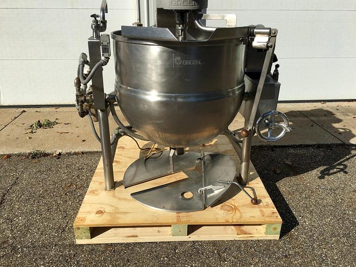 Used 60 GALLON GROEN TWIN ACTION AGITATED KETTLE - TILT TO POUR DISCHARGE - S/S - JACKETED