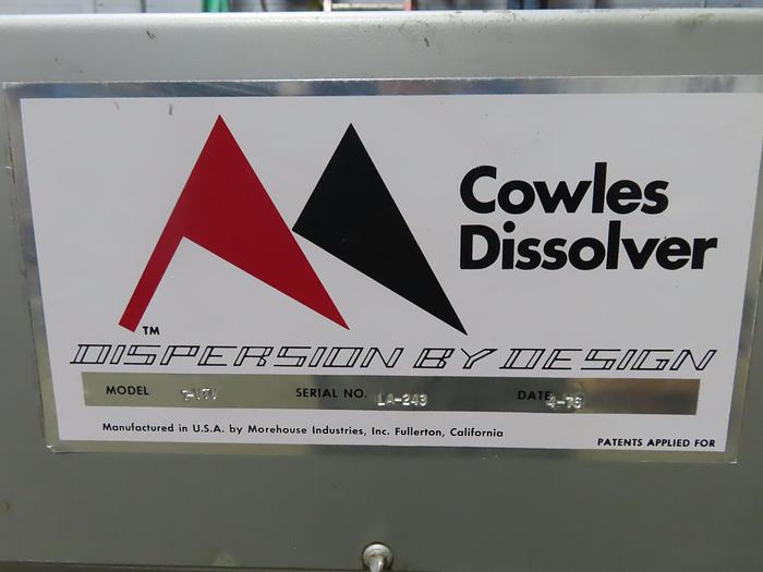 Used 7.5 HP COWLES HIGH SPEED DISPERSER - TILT BACK STYLE - V/S
