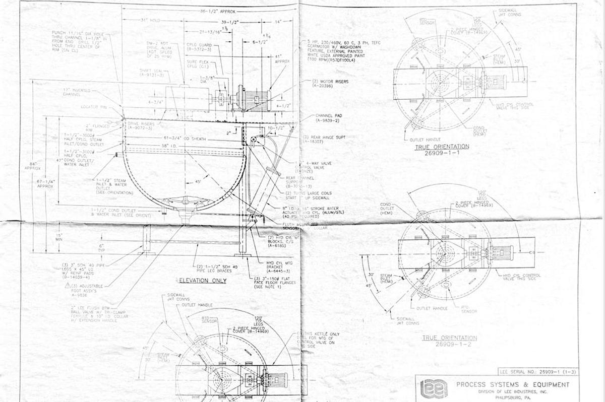 Used 400 GALLON LEE DOUBLE MOTION KETTLE - S/S - 40 PSI JACKET