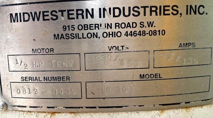 Used 30" MIDWESTERN SCREENER - S/S - 1 DECK - TOP COVER