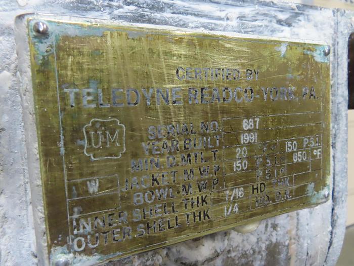 Used 1.5 GALLON TELEDYNE READCO DOUBLE ARM SIGMA BLADE MIXER - S/S - JACKETED