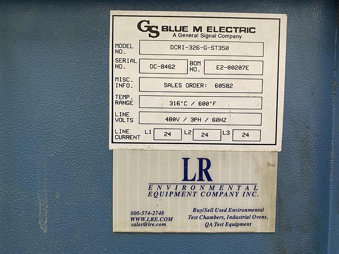 Used 48″ W X 24″ D X 48″ H BLUE M OVEN – MODEL DCRI-326G-ST-350 – 316 DEG C / 600 DEG. F