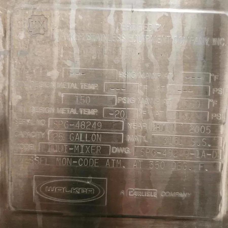 Used 25 GALLON WALKER LIKWIFIER - 316L S/S - JACKETED