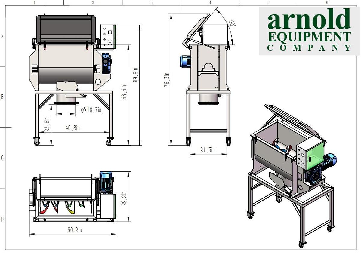 NEW 5 CU. FT. DOUBLE RIBBON BLENDER - S/S - 4 HP - 220V