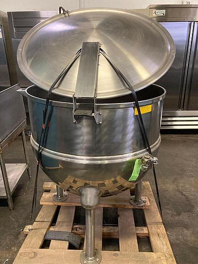 Used 100 GALLON GROEN DIRECT STEAM KETTLE - E-Z LIFT COVER